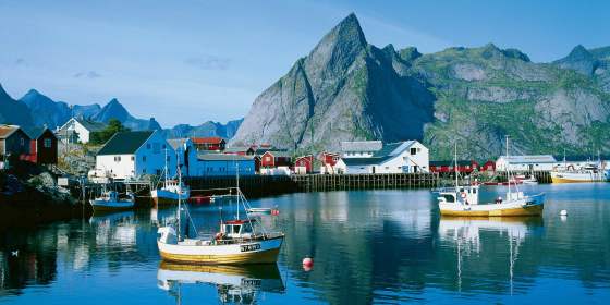 Boats in the fjord outside of Hamnøy in Lofoten, Northern Norway