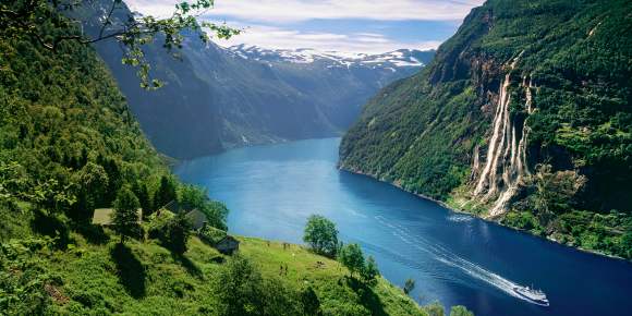 View over Geirangerfjord and the Seven Sisters waterfall