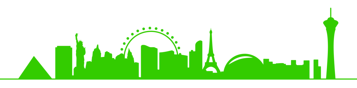 Green vector illustration of the skyline of Las Vegas in silhouette.