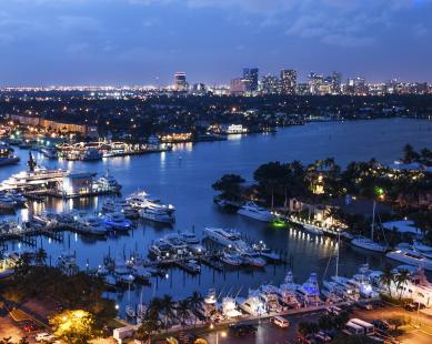 Aerial view of Fort Lauderdale waterways in the evening