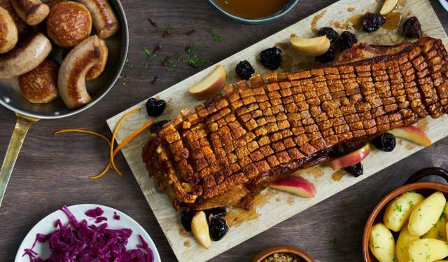 Pork belly roast with traditional side dishes