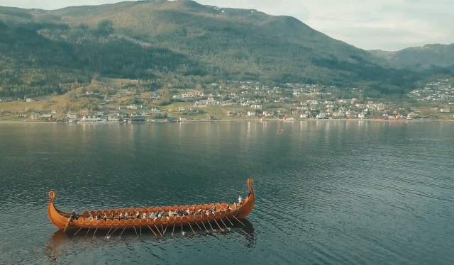 Viking ship Myklebustskipet in Sagastad in Nordfjord, Fjord Norway