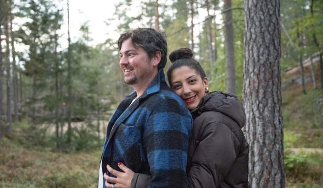 Sam and Stephanie in the forest in Southern Norway
