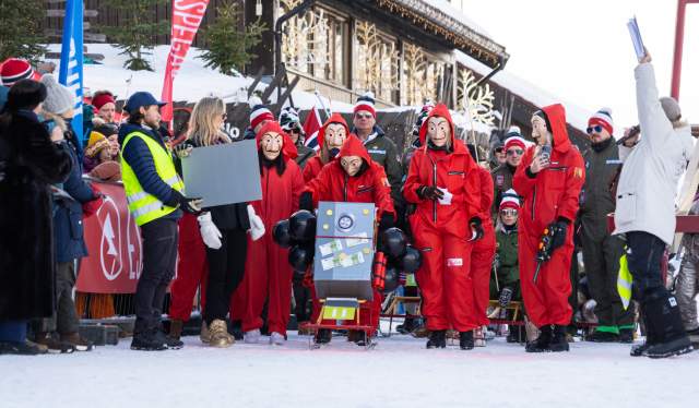 A group of people at the kicksledding championship in Geilo, Eastern Norway.