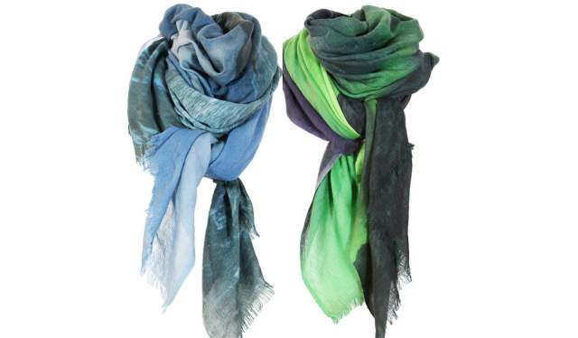 A green and a blue scarf, designed by Kristine Vikse