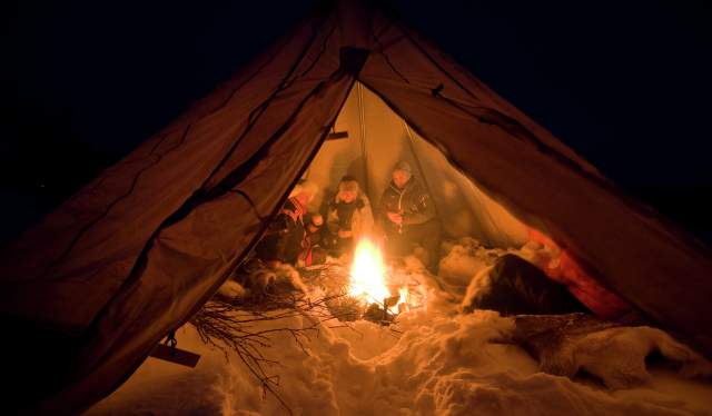 People in a lavvo, Finnmark