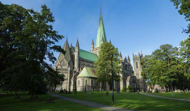 The Nidaros Cathedral in Trondheim, Norway on a summer day