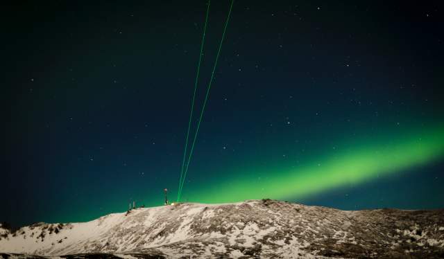 The atmosphere observatory ALOMAR with lidar lasers, on the mountain Ramnan next to Andøya Space