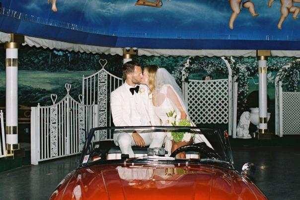 A couple getting married at A Little White Chapel in Las Vegas.