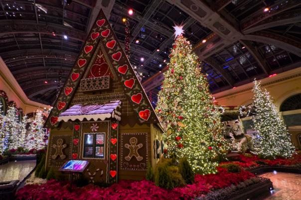 A beautifully festive holiday display at the Bellagio Conservatory & Gardens.