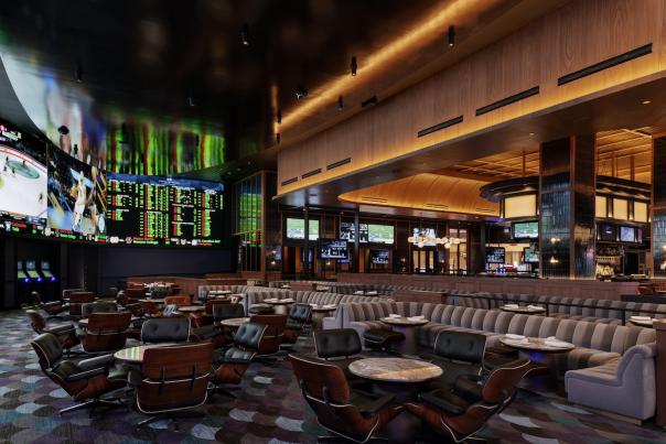 View of the dining area, bar and sportsbook at Fontainebleau Las Vegas. PHOTO CREDIT CONNIE ZHOU