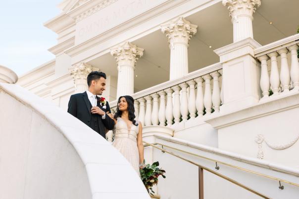 Beautiful couple getting married at Caesars Palace in Las Vegas.