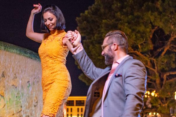 Man holding hands with woman in Las Vegas