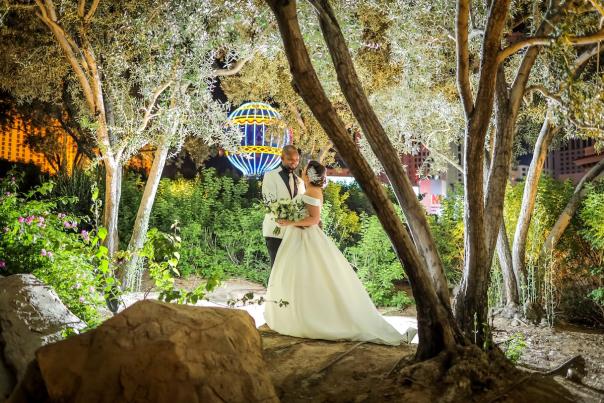 A beautiful couple getting married at Paris Las Vegas.