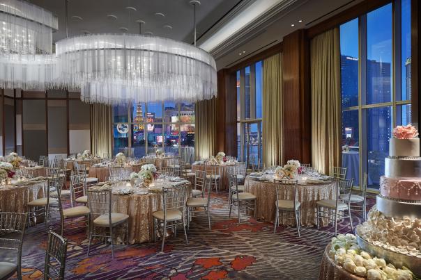 A themed wedding that has been set up at the Waldorf Astoria Las Vegas.