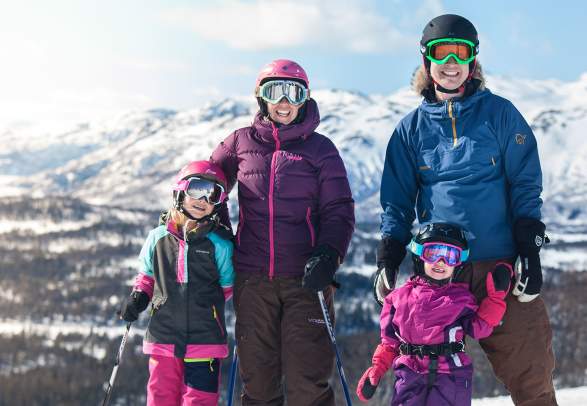 A family is going alpine skiing at Rauland, Norway.