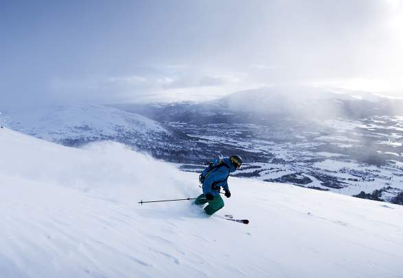 Alpine skier in Oppdal ski centre, Trøndelag, Norway