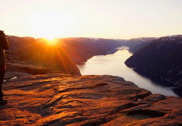Sunrise The Pulpit Rock in Ryfylke, Fjord Norway