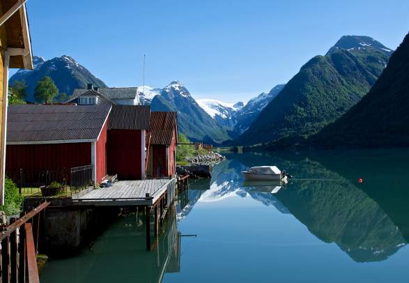 Buildings on the shore of the Sognefjord