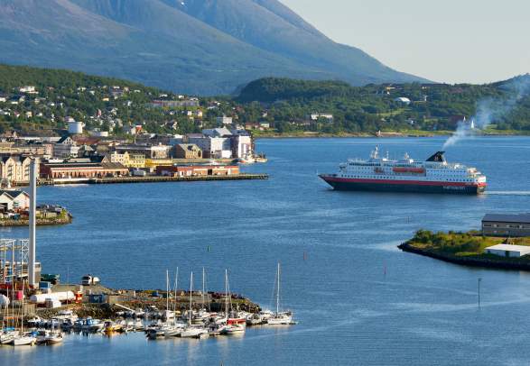 Harstad in Norway from the sea on a summer day