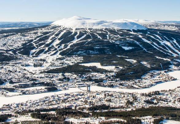 Overview of Trysil and the Trysil Ski Resort in Eastern Norway in winter