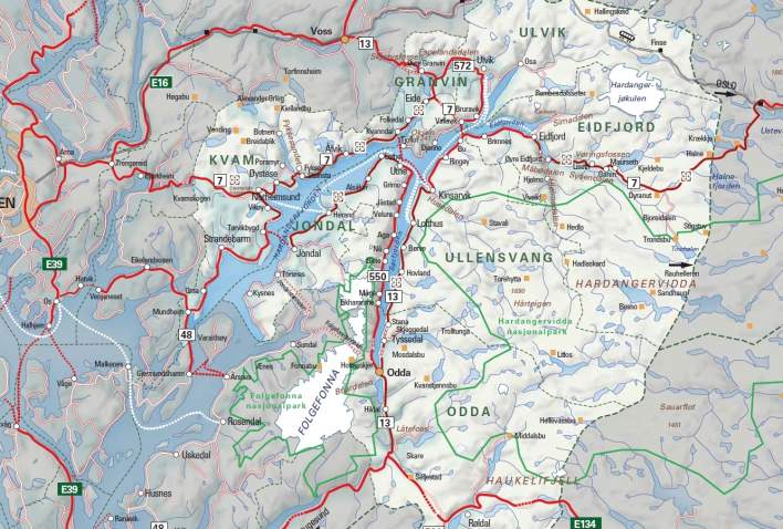 Kart over Hardanger