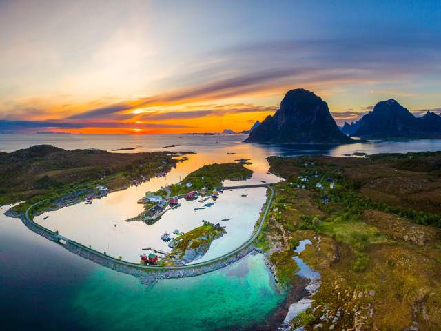 Aerial view of the island Støtt on the Helgeland coast in Northern Norway