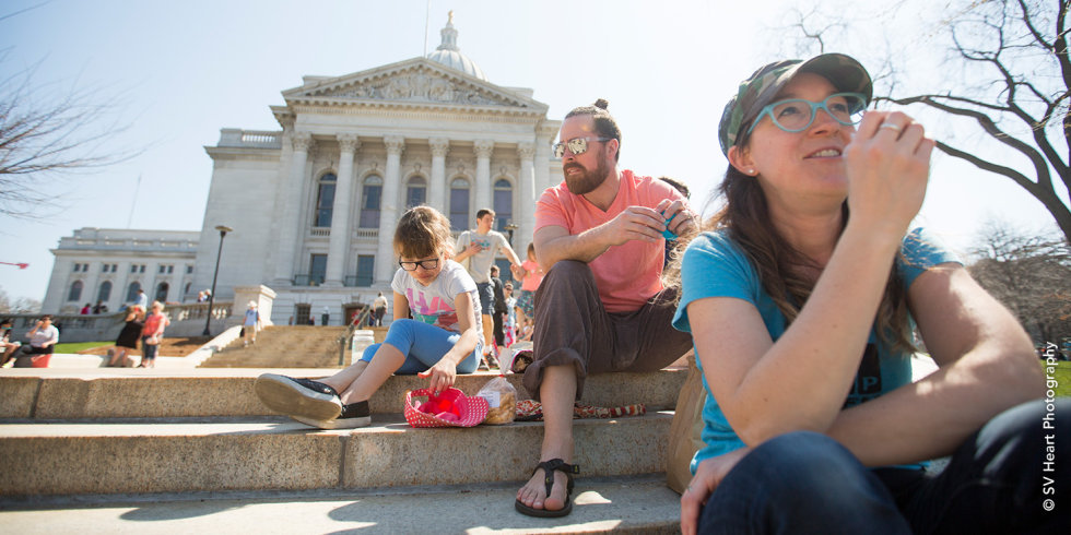 Family on Capitol Square Steps