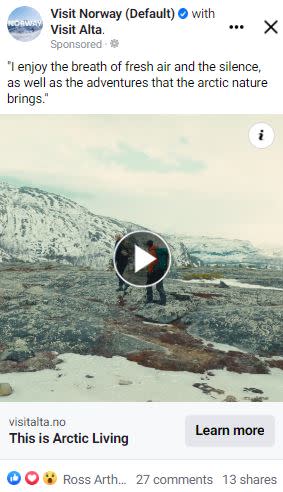 Eksempel video Visit Norway retargeting
