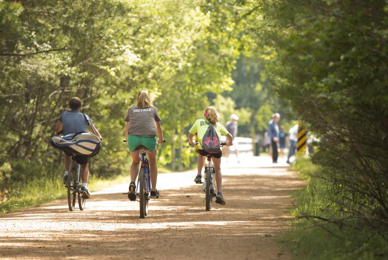 biking on trail