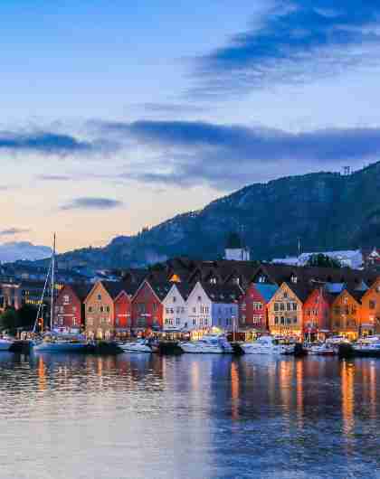 The Hanseatic wharf in Bergen, Norway on a summer evening