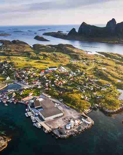 Go island hopping on the Helgeland coast. Aerial photograph of Træna in Helgeland, Northern Norway