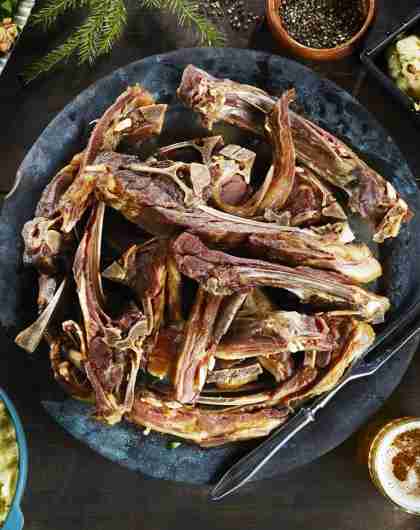 The traditional Christmas dish “pinnekjøtt” served on a table