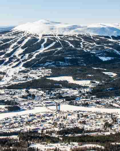 Overview of Trysil and the Trysil Ski Resort in winter