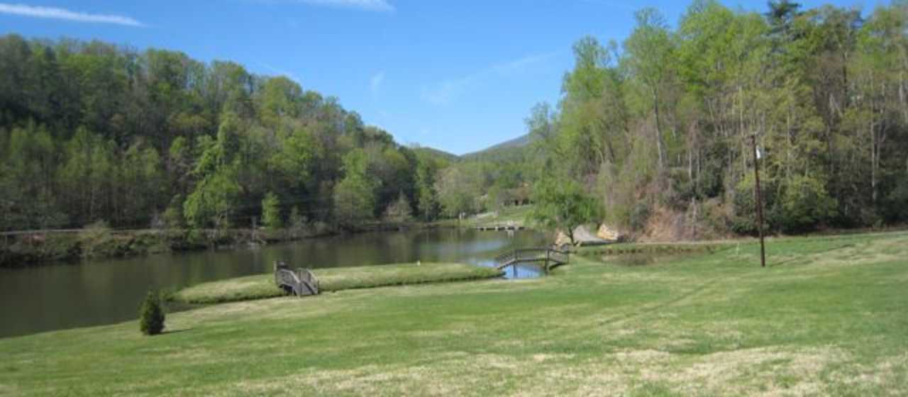 Spring view of pond at campground}