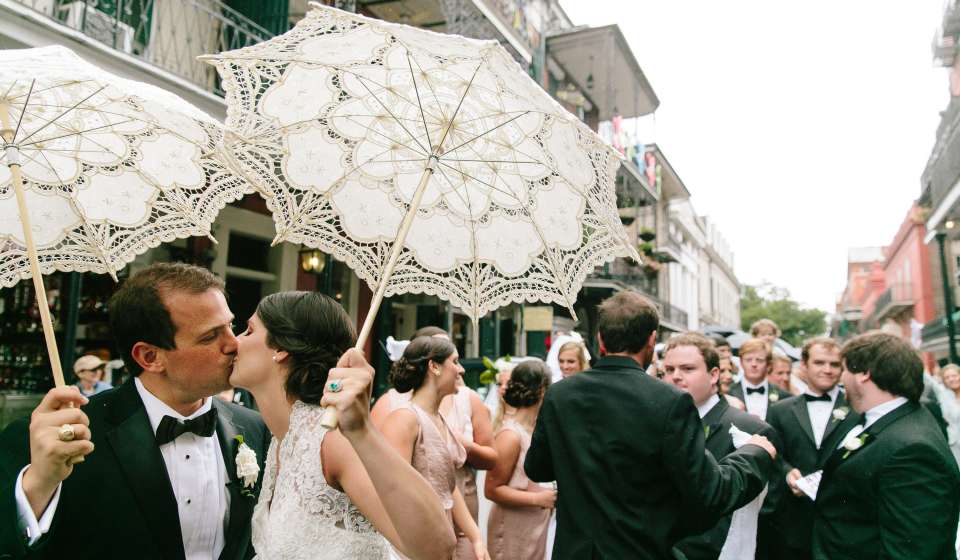 Wedding Umbrella And Handkerchief Traditions In New Orleans French Quarter Bride And Groom