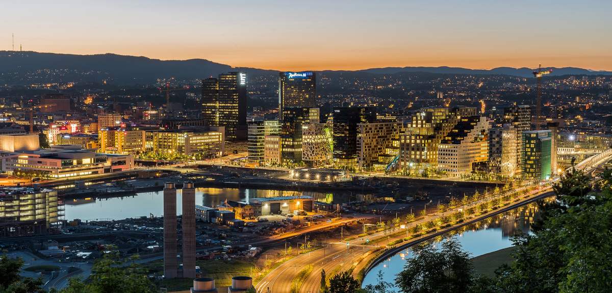 City lights in Oslo at night