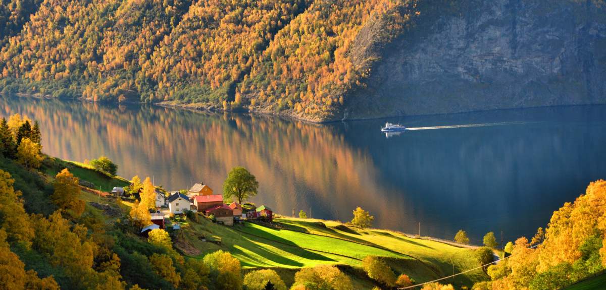 A wonderful autumn experience by the Aurlandsfjord - a fjord landscape in autumn colours