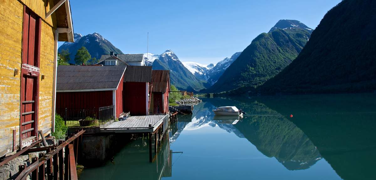 Buildings on the shore of the Sognefjord