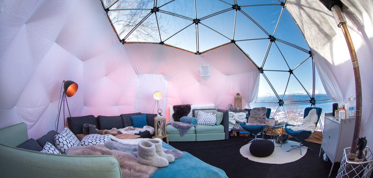 Inside the Arctic Dome glamping tent in Narvik, Northern Norway