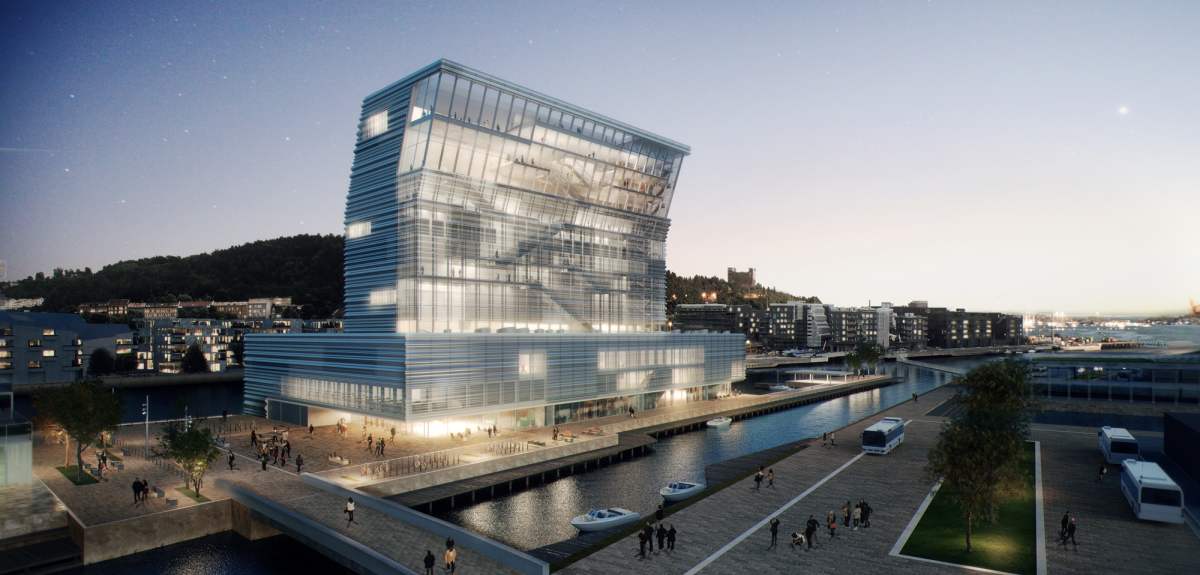 An architectural drawing of the Munch Museum in Bjørvika in Oslo, Norway