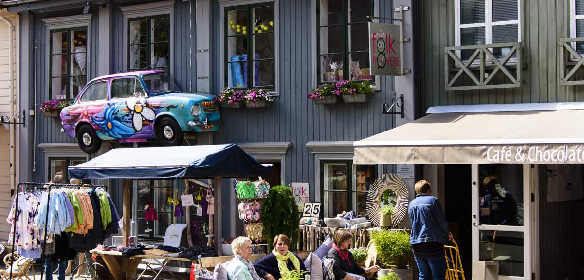 A lively street in Lillehammer in Gudbrandsdalen, Eastern Norway