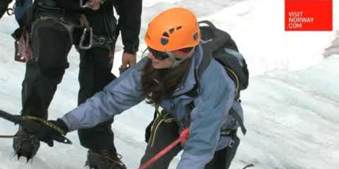 Hiking and ice climbing on the Folgefonna Glacier in Hardanger, Norway