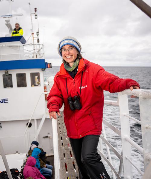 Guide Sara Mesiti on whale safari outside Andenes, Northern Norway