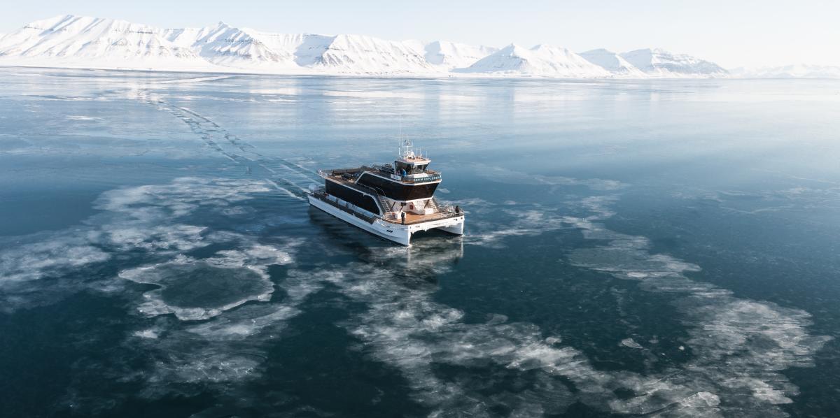 Electric catamaran in the Arctic.