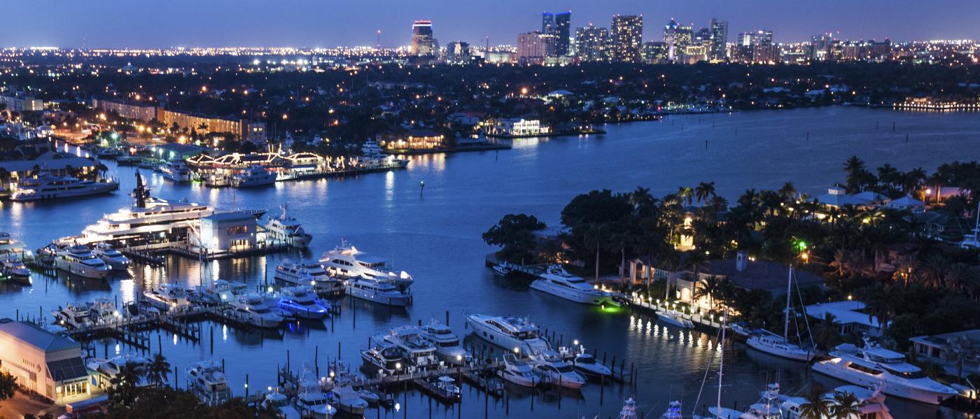 Aerial view of Fort Lauderdale waterways in the evening