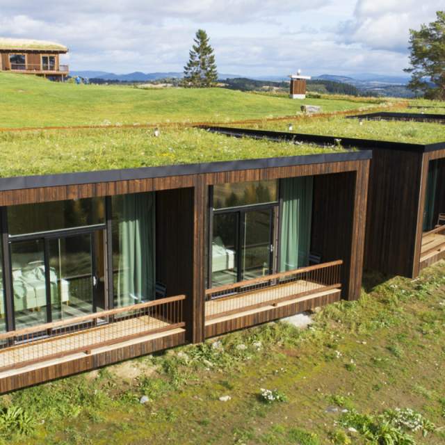 Exterior of the Øyna Kulturlandskapshotell (cultural landscape hotel) at Inderøy