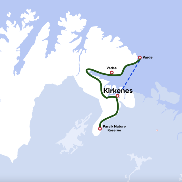 Kollektivtransport-rute mellom Kirkenes-Vardø-Vadsø