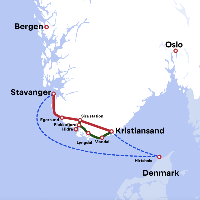 Map - Kristiansand - Mandal - Flekkefjord, Southern Norway