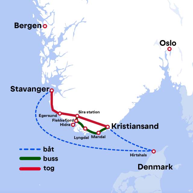Kart - Kristiansand - Mandal - Flekkefjord - Egersund - Stavanger